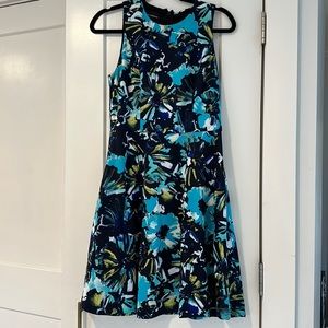Donna Morgan Size 10 Flattering a-line dress in aqua teal painterly floral print